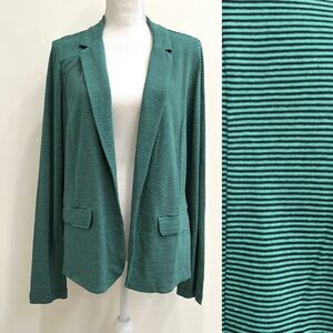 J. Jill Linen & Rayon Striped Open Front Blazer Lightweight Blue Green Small